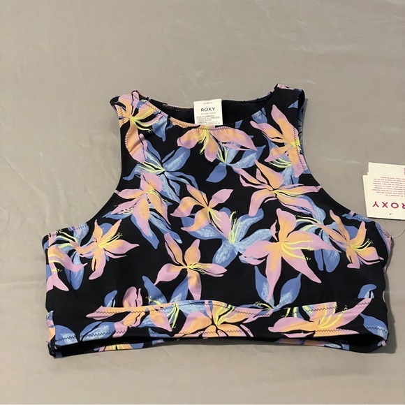 Roxy Active Printed Crop Top Bikini Top, ANTHRACITE KISS - Picture 3 of 5